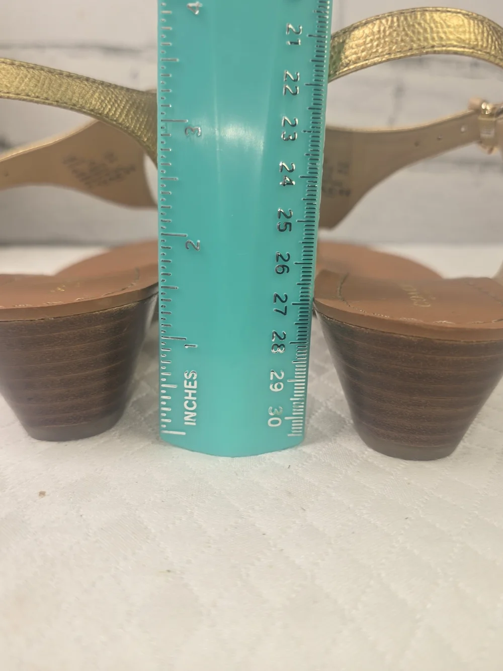 COACH CHEYANNE T-STRAP GOLD METALLIC SANDALS SMALL WEDGE HEEL WOMENS 9.5 - Picture 9 of 9